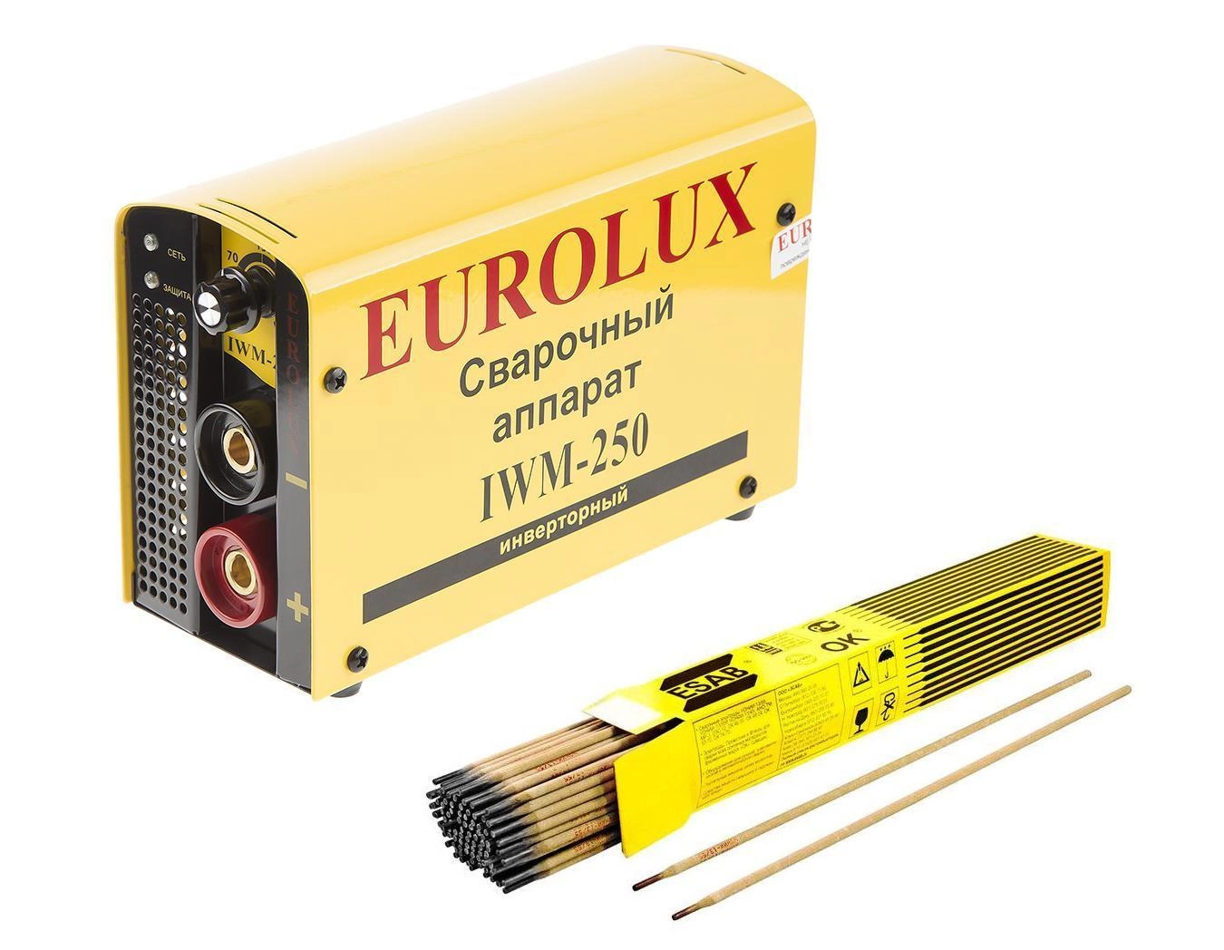 фото набор eurolux сварочный аппарат iwm250 +электроды для сварки уонии 13/55 мост 5.0x450мм