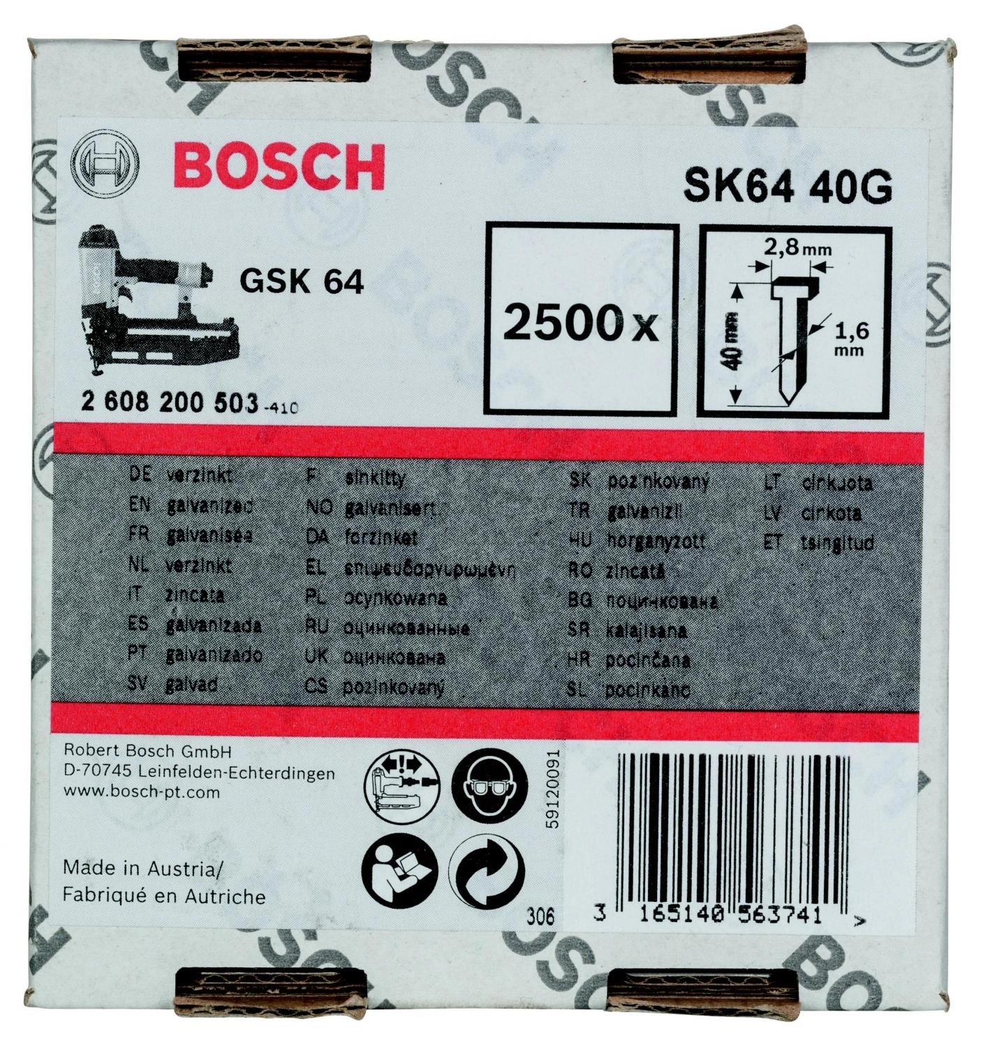фото штифт bosch 1.4 х 1.6 х 40 мм 2500 шт. (2608200503)