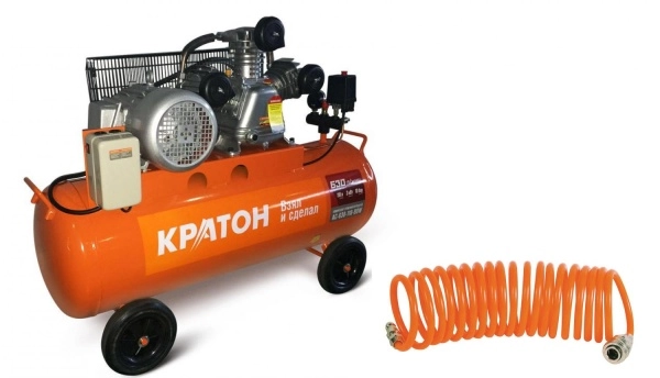 Набор КРАТОН Компрессор AC-630-110-BDW +Шланг спиральный для пневмоинструмента 30104015