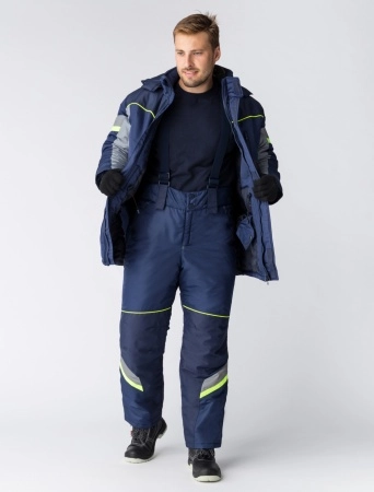 фото брюки с бретелями зимние profline specialist (тк.таслан), т.синий