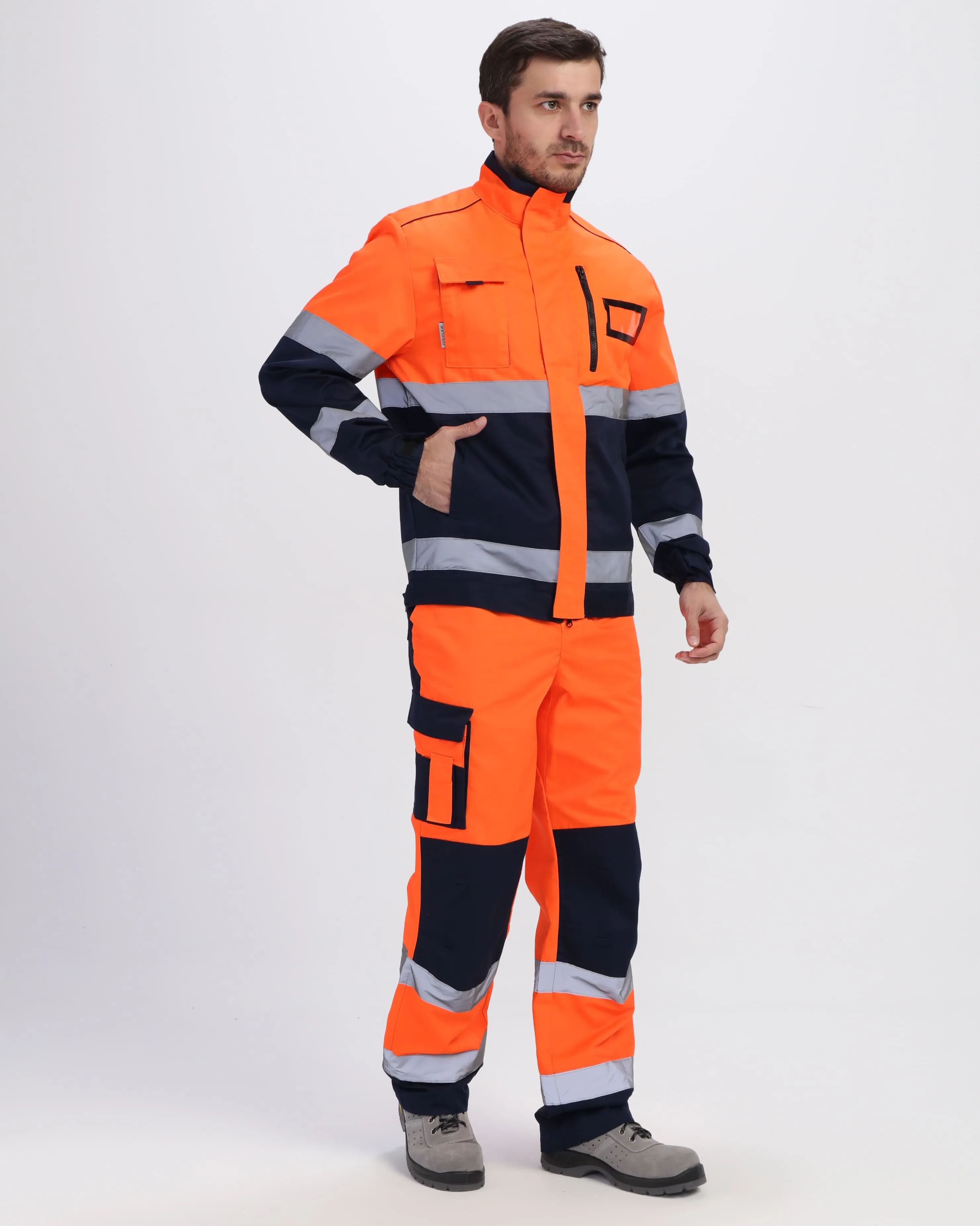 фото костюм сигнальный profline specialist-1 (тк.смесовая,240) брюки, оранжевый/т.синий