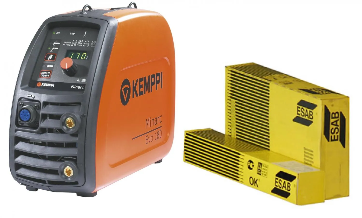 фото набор kemppi сварочный аппарат minarc evo 180 +электроды для сварки ок 53.70 ф 4,0мм