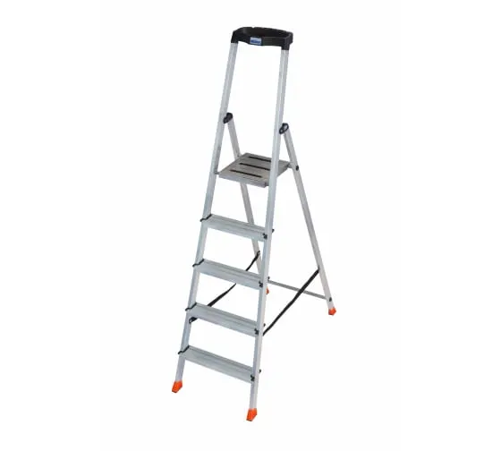 фото стремянка krause safety 5 ступеней с большой полкой
